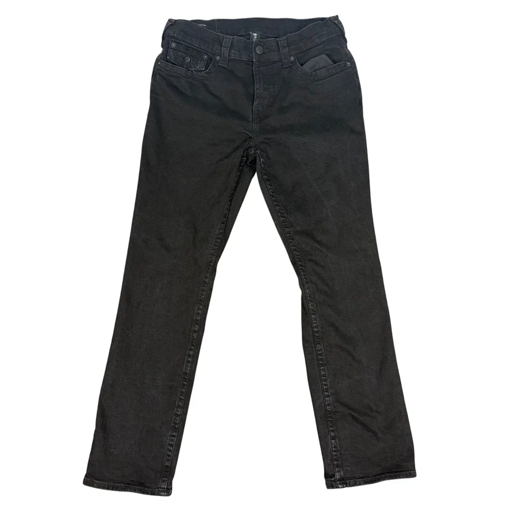 True Religion Ricky Relaxed Straight Leg Jeans‎ Mens 33 Black Denim RN112790